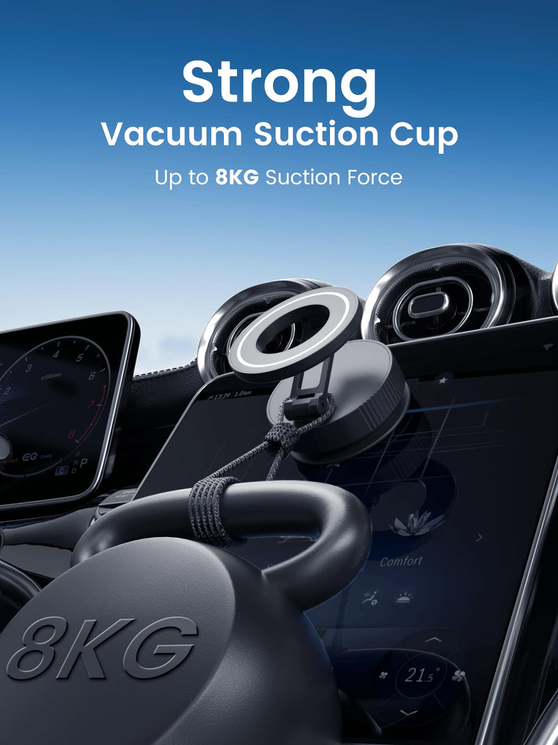 Phone Holders for Your car,Upgraded Vacuum Magnetic Phone Holder Stand for Magsafe,360° Rotatable Zinc Alloy Suction Cup Phone Mount for Car/Gym/Mirror/Shower-Obsidian Black