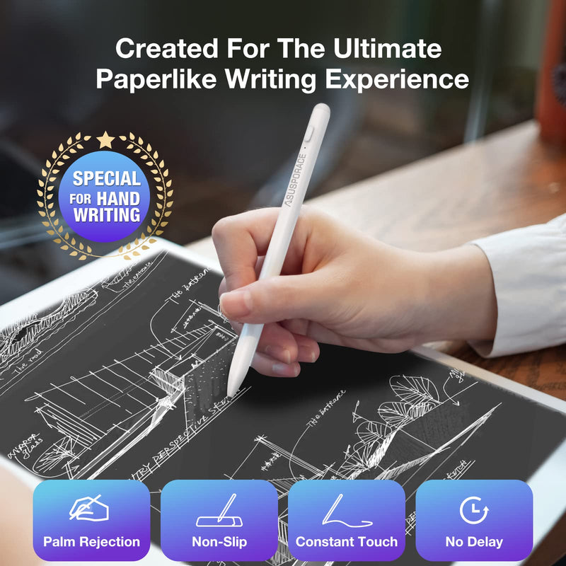 Hard Silicone Nib Writing Stylus for iPad, Active iPad Pencil with Non-Slip, Soft and Silent Writing Feel, Palm Rejection Stylus for iPad Pro, iPad 9/8/7/6th, iPad Air 4th/3rd, iPad Mini 6/5th