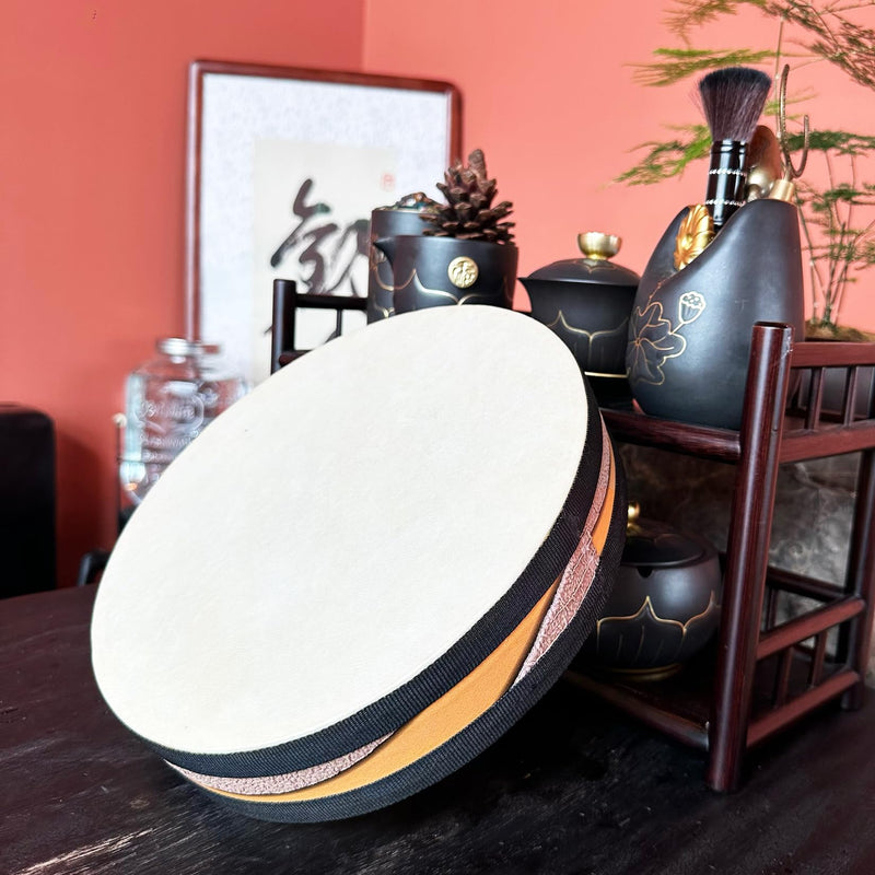 Ocean Drum,10'' Handmade Wooden,Natural sheepskin，Musical Healing Instrument, Orff Percussion, Simulates the Sound of Ocean Waves,For Recreation,Yoga Meditation, Stress Relief and Relaxation
