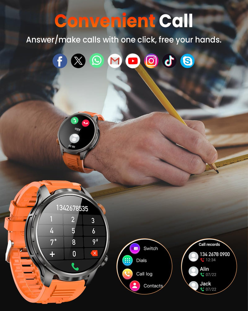 DEKELIFE Smart Watches for Men,1.91''Military Smart Watch with 100+ Sport Modes/Blood Pressure/Heart Rate/Sleep, Fitness Tracker for Android and iPhone, Waterproof Watches for Men(Black) Black 1.91