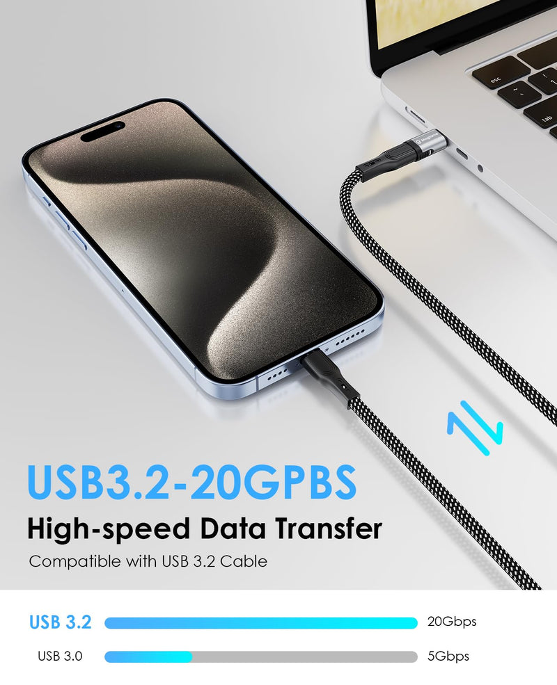 2Pack 240W Magnetic Right Angle USB C Male to USB C Female Adapter with 2Pack 90 Degree USB C 4K Adapter for USB 4 Steam Deck, ROG Ally, iPhone 15