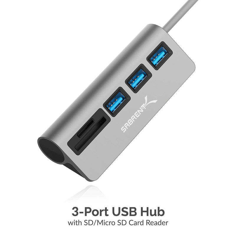 SABRENT USB-C 3.0 Hub, 5-in-1 USB SD Card Reader, SD & TF Dual Slot + 3 USB 3.0 Hub Portable Compatible with MacBook, Mac Pro/Mini, iMac, XPS, Surface Pro, Windows, Thunderbolt (HB-U3CR) USB 3.0 Type C