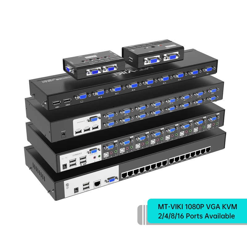 MT-VIKI VGA KVM Switch, 2 Port USB VGA KVM Switch for 2 Computers Share 1 Monitor Keyboard Mouse Printer, + 2 KVM Cables