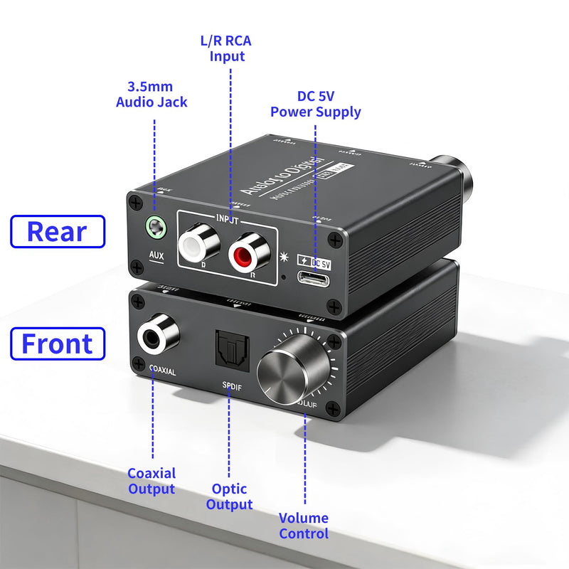 [AUSTRALIA] - Analog to Digital Audio Converter, RCA to Optical w/ 3.5mm AUX Jack Toslink, Coaxial Adapter with Adjustable Volume RCA to Optical Converter 