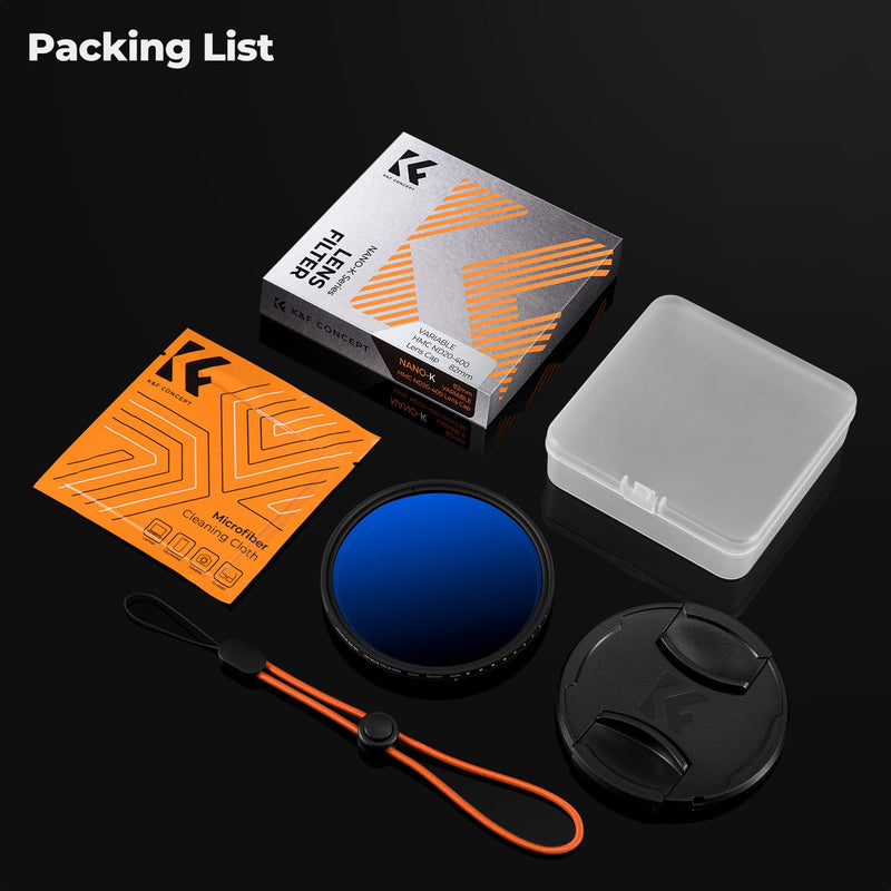 K&F CONCEPT 37mm Variable ND Camera Lens Filter ND2-ND400 (1-9 Stops) + Filter Cap + Cleaning Cloth 18 Multi-Layer Coatings Adjustable Neutral Density Ultra Slim for Camera Lens(K-Series)