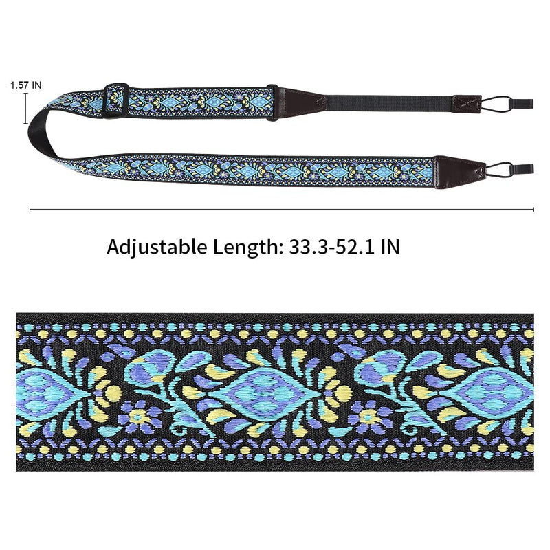 Ukulele Strap No Drill, Adjustable Double J Hook Clip on Uke Shoulder Strap, Hawaiian Jacquard Blue Flower Hands Free Ukelele Strap, Easy to Use and Fit Most Standard Uke Sizes Jacquard Blue Flowers