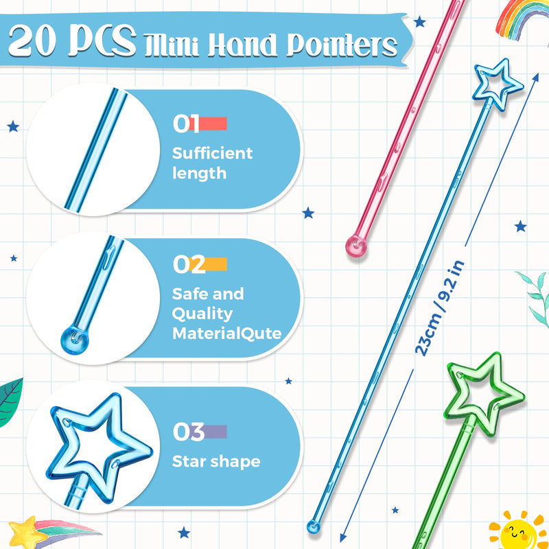 20 Pcs Mini Hand Pointers Reading Classroom Pointer Pink Purple Yellow Green Blue Teacher Pointer Plastic Finger Pointer Stick Kindergarten Homeschool Learning Pointing Hand Stick for Kids Teachers