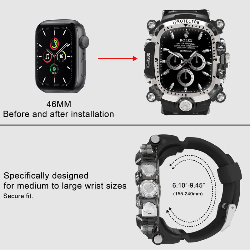 iG-3200 Rugged Case with Band for Apple Watch Series 10/11 46mm,Shockproof Bumper Cover Silicon Strap for iWatch 10/11 46mm Full Protective Cover for Men Silvery