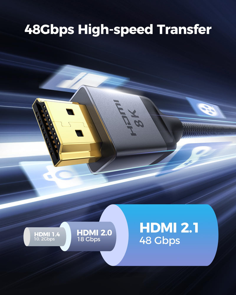Silkland Certified HDMI 2.1 Cable, [4K@240Hz 144Hz 120Hz, 8K@60Hz] 1440P Ultra High Speed HDMI Cable 48Gbps (Upgrade Braided), HDR10+, eARC, HDCP 2.3, Compatible for Xbox/PS5/PS4/Roku TV-6.6ft 6.6 Feet 1-Pack Grey