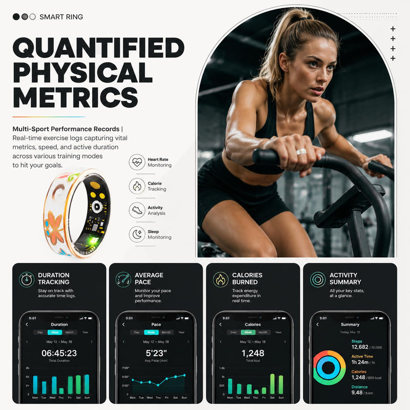 Smart Ring for Women Health Ring Fitness Ring with Enamel Fitness Tracker | Heart Rate Monitoring Sleep Monitor Distance Pedometer Calorie No Subscription Fee for Android iOS 8# gold