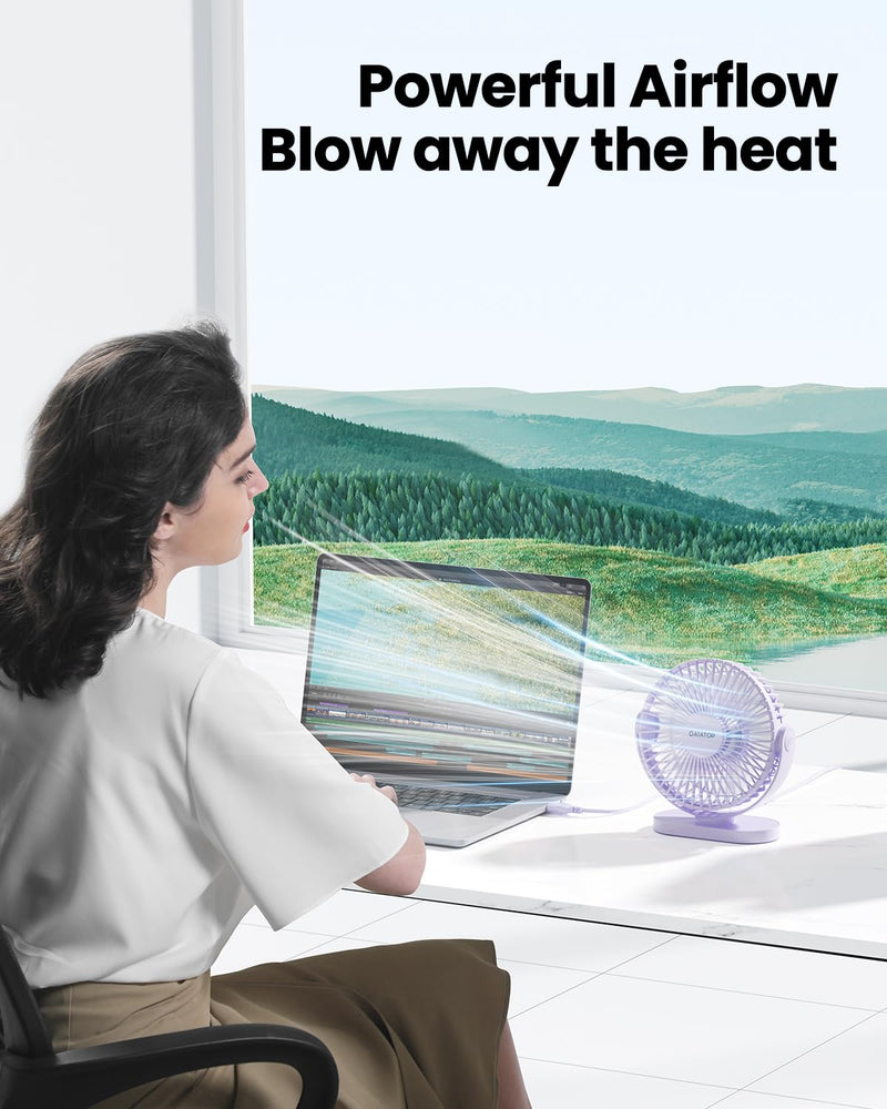 Gaiatop USB Desk Fan, 3 Speeds Powerful Portable Fan, 5.5 Inch Quiet Cooling Mini Fan, 90° Rotate Small Table Fan with 5ft Cable Personal Fan for Desktop Home Office Travel Purple