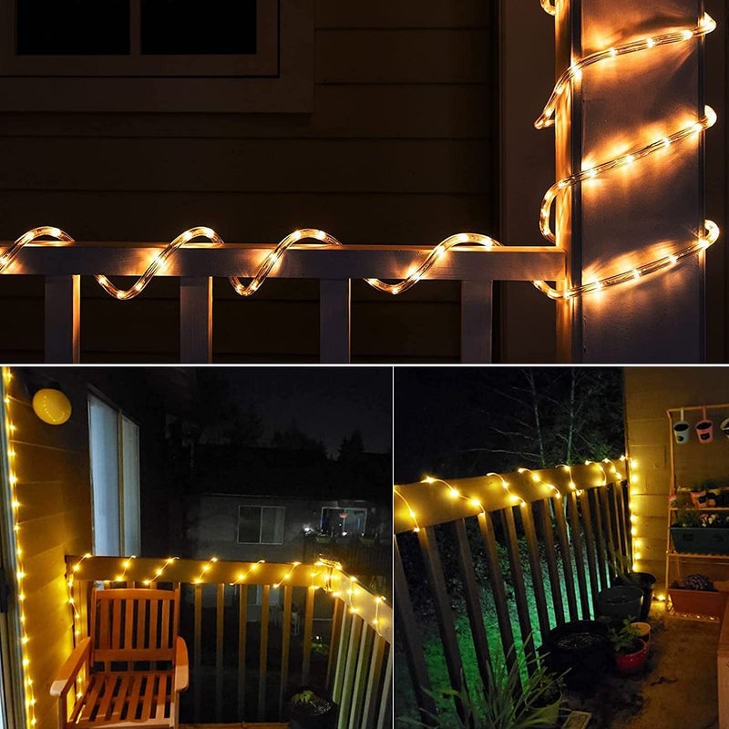 Solar Rope Light 33FT 100L IP65 Weatherproof Outdoor LED Copper Fairy String Tube Lights for Party Garden Porch Yard Home Wedding Vacation Daily Holiday Tree Decoration Lighting (Warm White) Warm White