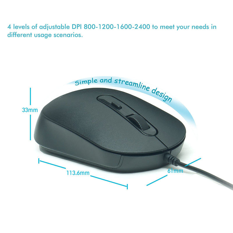 3 Pack USB Wired Computer Mouse, YUMQUA M104 Silent Optical Corded Mouse Mice Bulk for Laptop PC Chromebook, Black