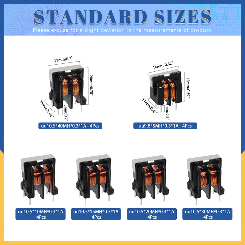Glarks 24pcs 5/10/15/20/30/40 MH Toroid Magnetic Inductor Kit, Copper Wire Wind Wound Inductance Coil, Inductance Copper Coil for Transformers DIY Circuit Board UU9.8 x 5MH, UU10.5 x 10MH 15MH 20MH 30MH 40MH