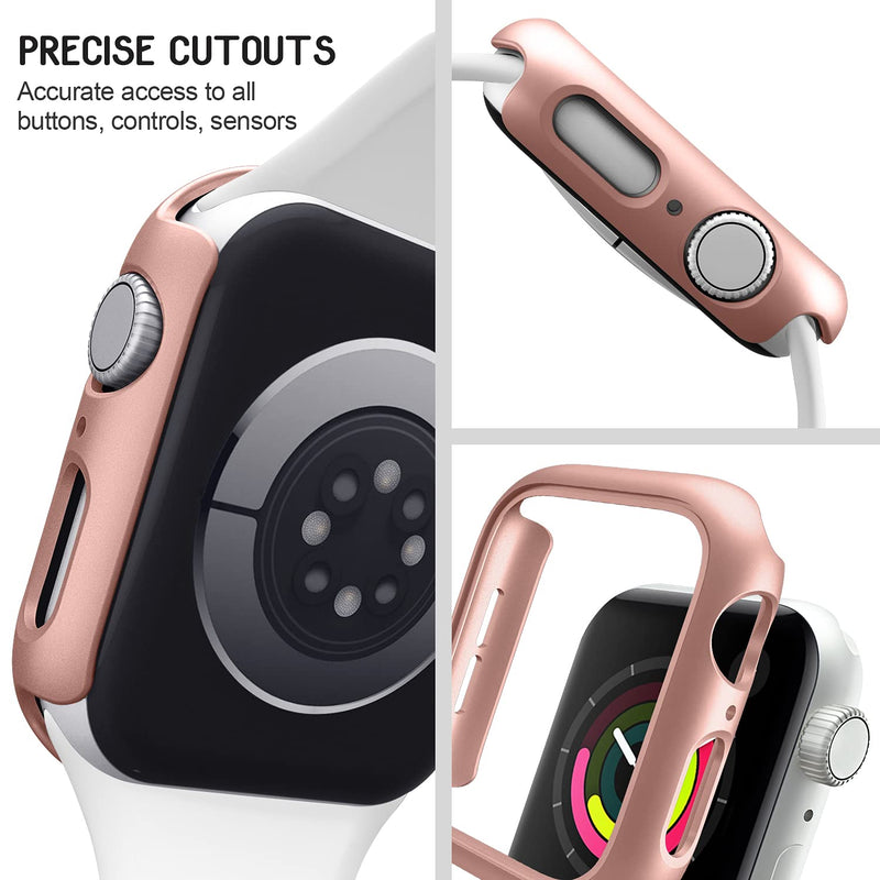 4 Pack Hard PC Bumper Case Compatible with Apple Watch SE (2nd Gen) Series 6 Series 5 Series 4 40mm Without Screen Protector, Scratch Resistant Protective Frame Edge Cover for iWatch 40mm Black/Rose Gold/Silver/Clear