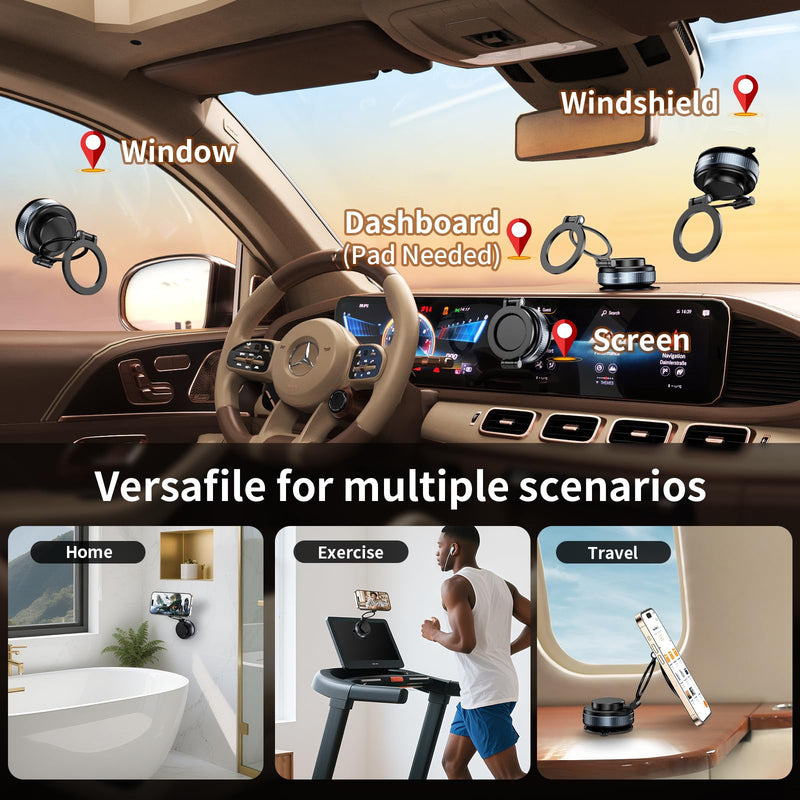 2025 Upgraded Metal 360° Adjustable Vacuum Suction Cup Phone Mount [98LB Suction], Magnetic Phone Holder for Car, Foldable Portable iPhone Holder Magsafe Car Mount