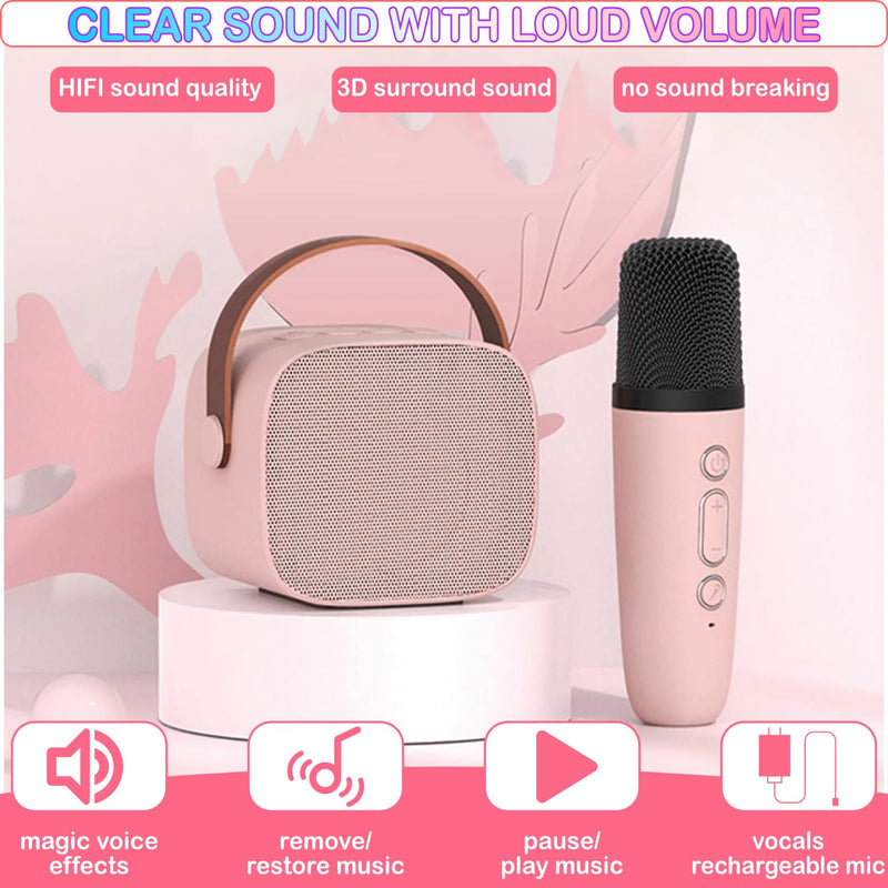 [AUSTRALIA] - Mini Karaoke Machine for Kids Age 4-12, Bluetooth Speaker with 2 Wireless Microphone & LED Lights, Christmas Birthday Gifts for Girls Boys Kids Adults K1-2MIC-PINK 