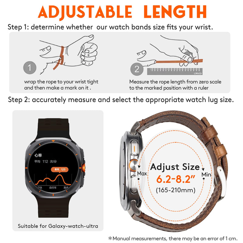 Band Compatible with Samsung Galaxy Watch Ultra 2/1 47mm (2026/2025/2024), Vintage Horween Leather Wristband Replacement Strap for Galaxy Watch Ultra Men Women Black+Natural / Silver Buckle Galaxy Watch Ultra 47mm (2026/2025/2024)