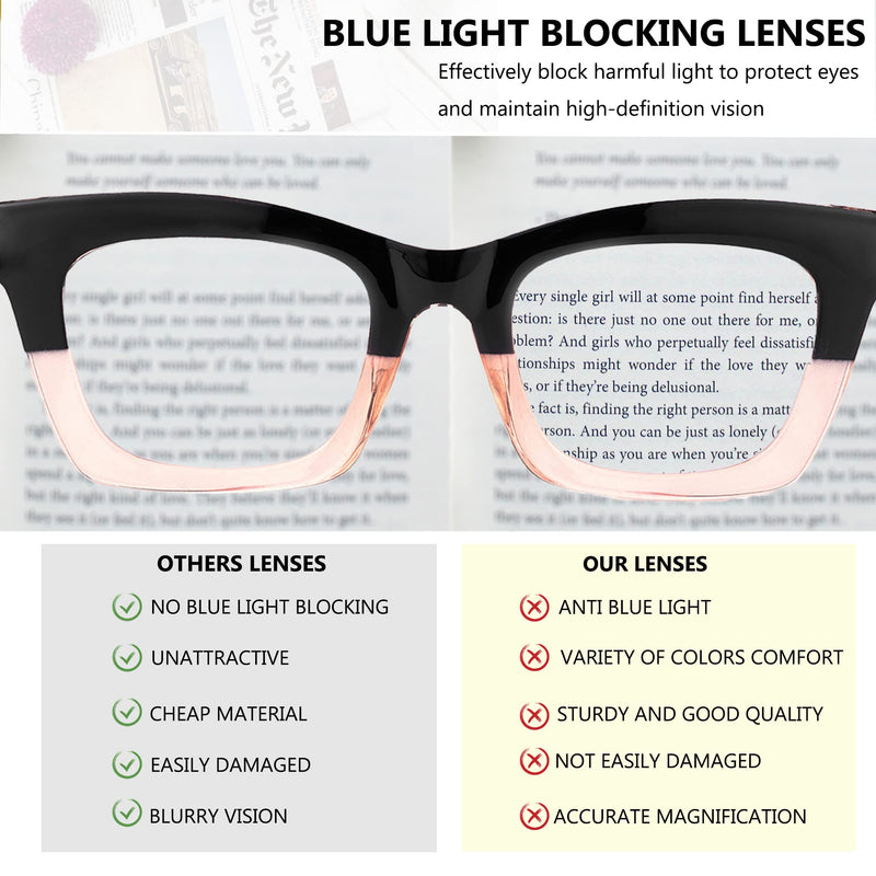 bullabulling 3 pack Oprah style Spring hinge Readers Blue Light Blocking Computer Square Reading Glasses for Women Men Flowers/Tea/Rose 2.0 x