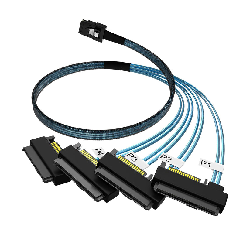 Mini-SAS to SAS-Cable: 1M SFF-8087 to SAS SFF-8482 Connector 4X SAS 29Pin with SATA-Power Adapter Cable (3.3FT)