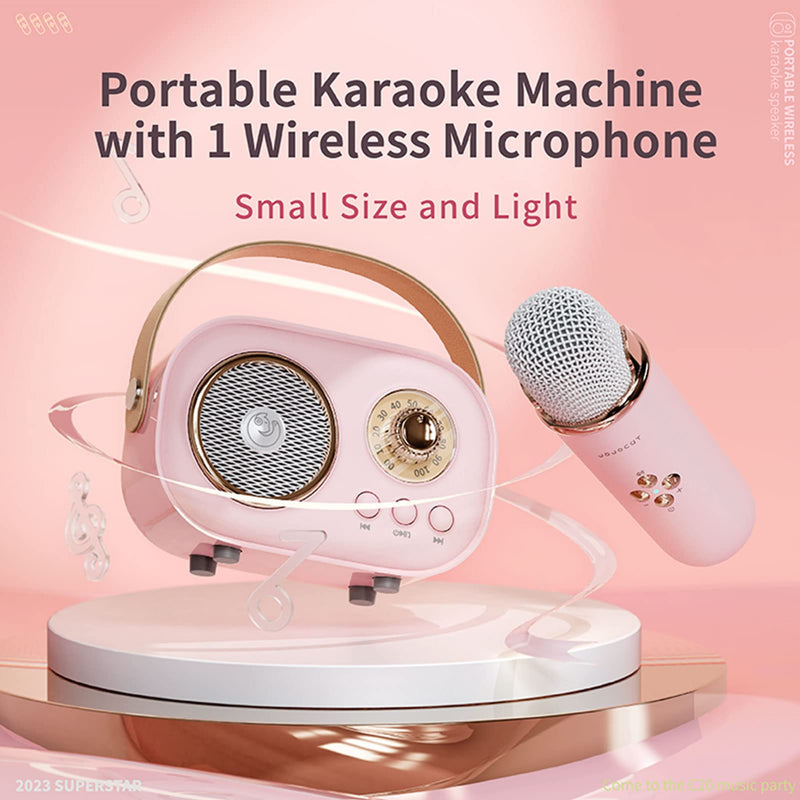 Mini Karaoke Machine,Karaoke Machine for Kids and Adults,Cute Karaoke with Microphone Set,Portable Bluetooth Speaker with Microphone,Retro Handheld Style for Family Party Meeting Singing (Pink) Pink