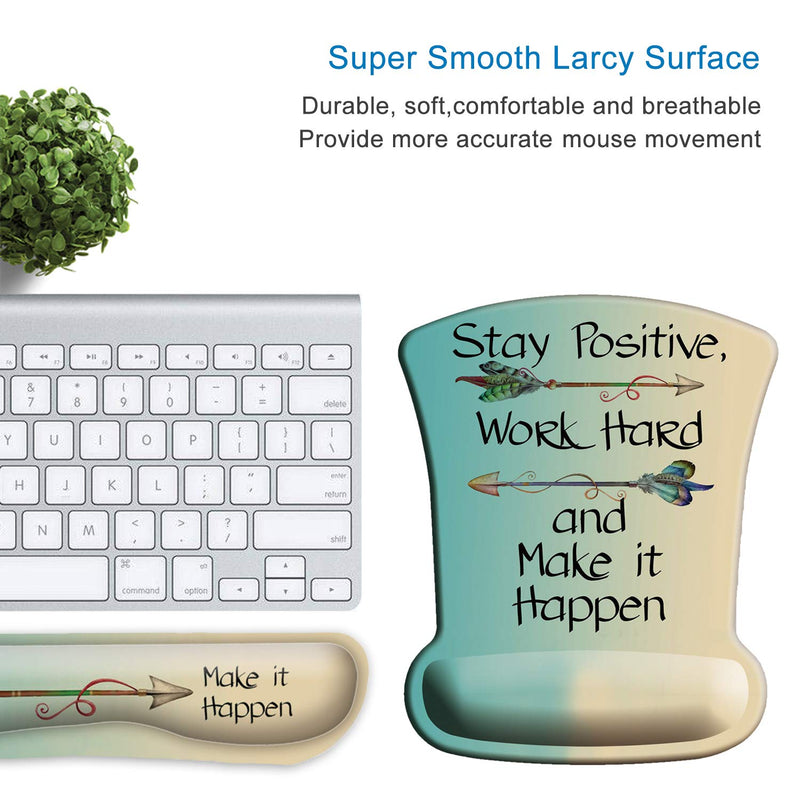 ITNRSIIET Upgraded Ergonomic Keyboard Wrist Rest and Mouse Wrist Rest Pad Set, Stay Positive Work Hard and Make It Happen Arrow Print Inspirational Quote. Easy Typing and Wrist Pain Relief A-inspirational Quote