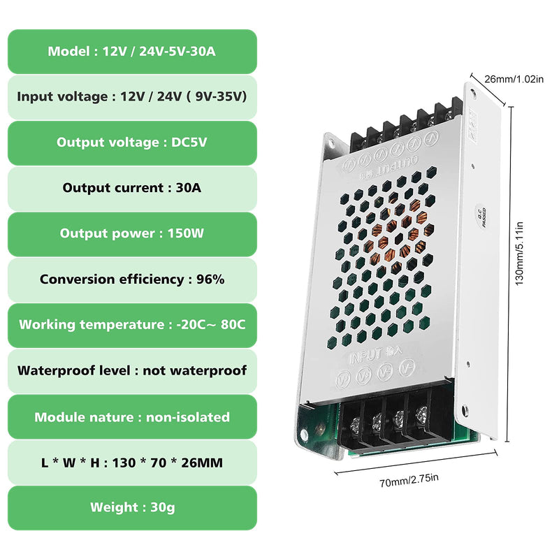 [AUSTRALIA] - DC Voltage Regulator Buck Converter 12V 24V to 5V 30A 150W Step Down Reducer Power Converter Mini Module Transformer 12V/24V to 5V 30A 