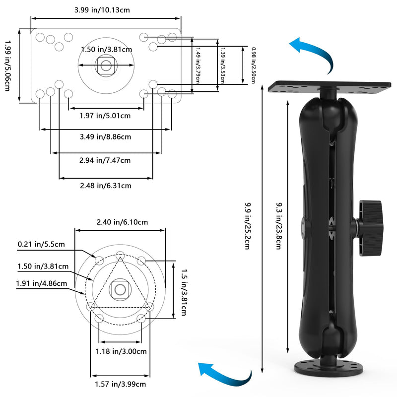Aluminum Alloy Fish Finder Mount with 1.5"/ C Size Ball Compatible with Humminbird Helix 5/7 Series,9.3" Long Arm Marine Electronic Depth Mount for Boat/Kayak/Fishing Mounting Plate Accessories