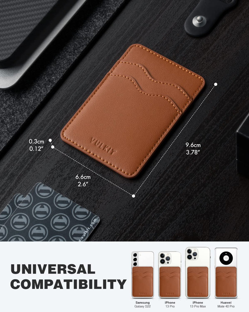 VULKIT Phone Card Holder Slim Leather Adhesive Pocket RFID Blocking Credit Card Sleeves Sticker for Back of Smartphone(Brown) Brown