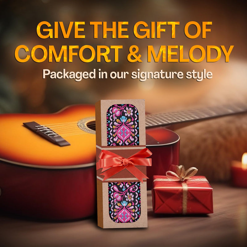 Art Tribute Guitar Strap For Acoustic, Electric and Bass Guitar, Adjustable Pink Woven Strap W/FREE BONUS 2 Picks + Strap Locks + Strap Button. Gift Set For Men & Women Guitar Players Non Personalized