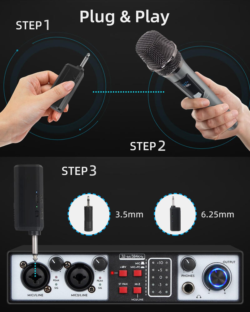[AUSTRALIA] - Unitrile for Sing, Play, and Activities, 2.4GHz Hi-Rise Wind with Rechargeable Receiver, 200 Feet Gold Mist 2 Pieces for Karaoke, Pa System (Black) Black 