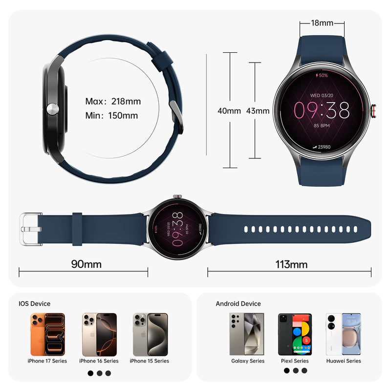Woneligo Smart Watch for Men,1.57'' AMOLED Touchscreen Compatible with Android&iOS,IP68 Waterproof Fitness Watch with Heart Rate/Sp02/Sleep & Calories Monitors 110+ Sport Modes,Bluetooth Calls