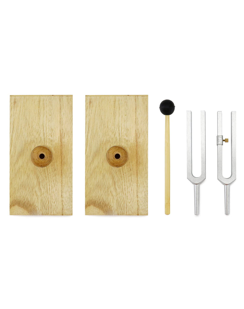 QWORK Tuning Fork 440HZ Virbration, Steel Singing Tone Tuning Set with Silicone Hammer and Wooden Voice Box for Sound Therapy, Yoga, Meditation and Relaxation, Healing Chakra, 2 Pack