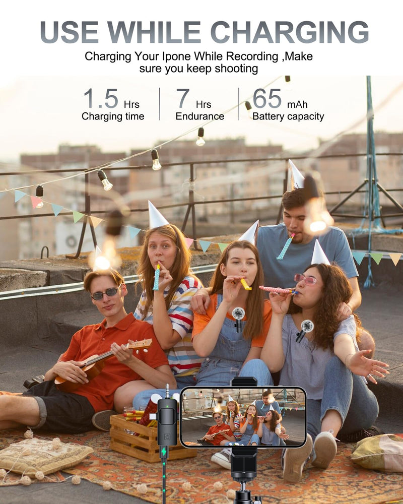 [AUSTRALIA] - PQRQP 3 in 1 Professional Wireless Lavalier Microphone for iPhone, Android, Camera, Wireless Microphones, Mini Microphone, Crystal Clear Sound Quality for Recording, Live Streaming, Microphone Clips Elegant Black 