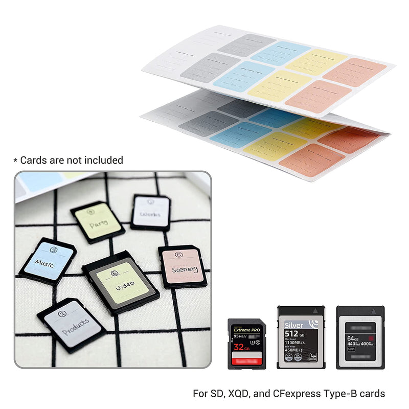 36 Slots Memory Card Case + 120 Count Card Labels: Water-Resistant Camera Memory Card Holder with Memory Card Labels for SD SDHC SDXC CF MSD Memory Card