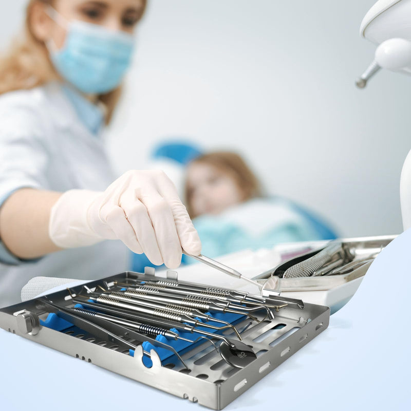 [AUSTRALIA] - JMU Dental Autoclave Sterilization Cassettes for 10 Instruments, Detachable Instrument Cassette Rack, Blue 1 