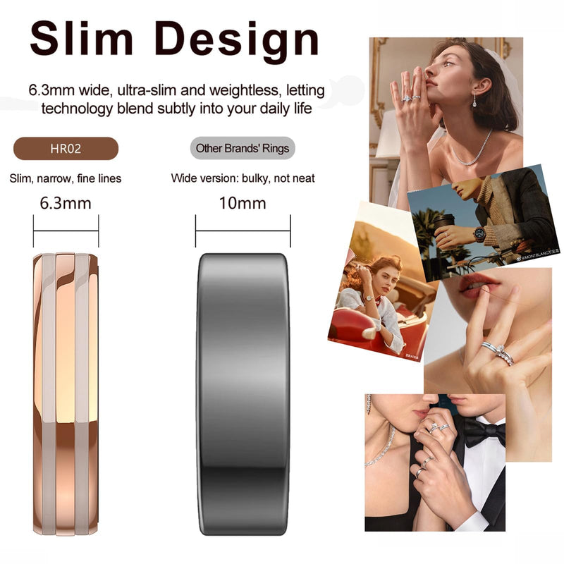 Smart Ring Ultra Narrow Heart Rate Monitor Slim Comfortable Sleep Ring Health Fitness Tracker Pedometer Step Counter Calories Waterproof Ladies Smart Rings for Women Men Anillo Inteligente Rose Gold #8
