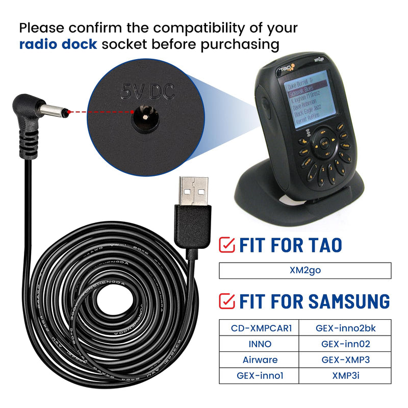 5V USB Power Cord Cable, 5ft Car Charger Connector for Sirius XM Radio Dock for Delphi Myfi Xpress Audiovox XMCK Pioneer Inno Gex XMP3i Airware Samsung Nexus Helix Stratus Sportster Starmate