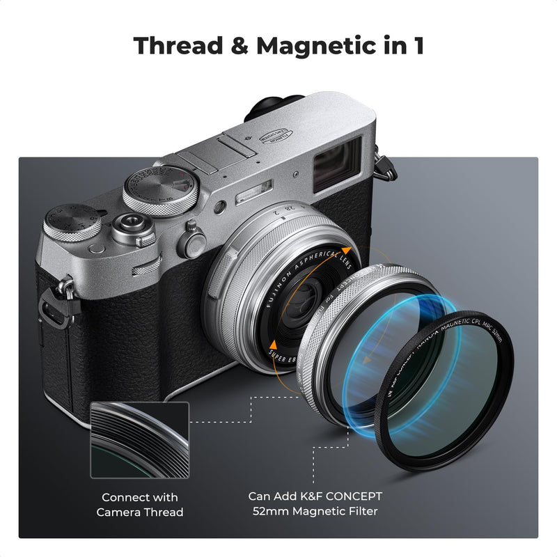 K&F CONCEPT MCUV Protection Camera Lens Filter (Silver Frame) Compatible with Fujifilm X100 Series Accessories-X100/X100F/X100S/X100T/X100V/X100VI, 28 Multi-Coatings Waterproof HD UV Filter Silver