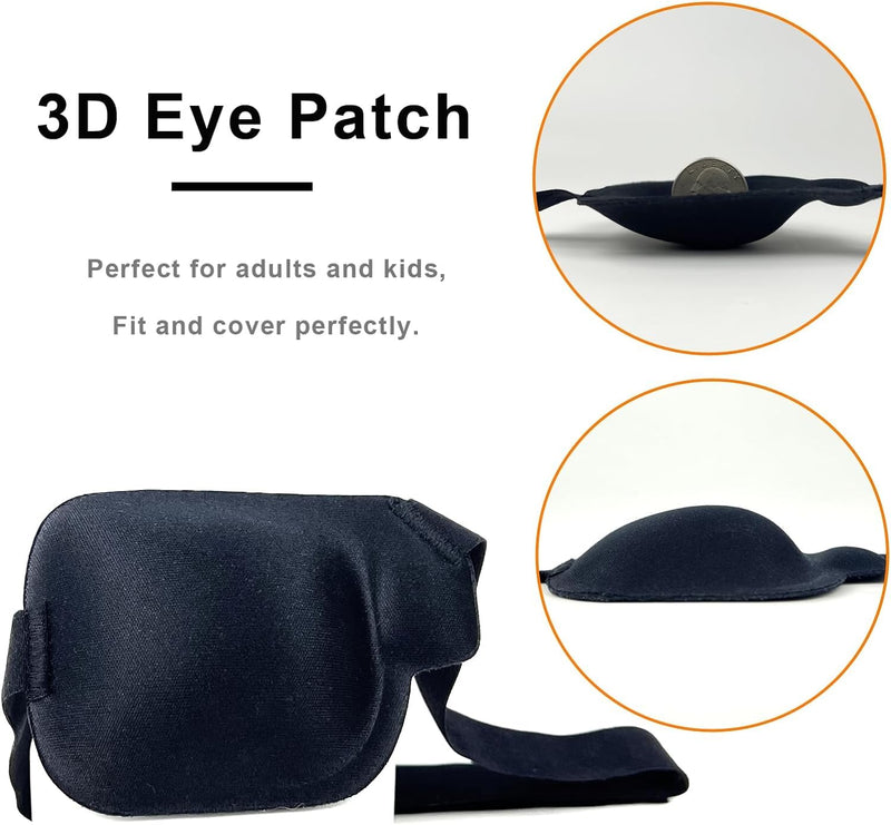 3D Eye Patch, Medical Eye Patches for Adults Kids, 3D Amblyopia Lazy Eye Patches for Left Eye Black