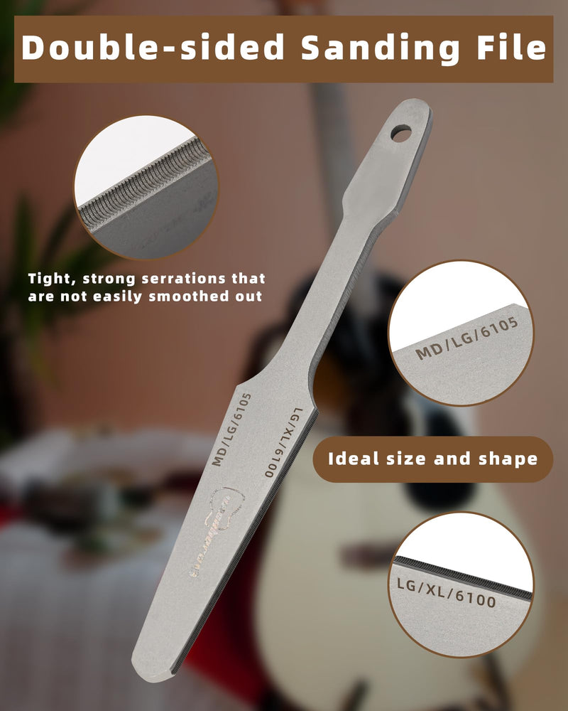 Guitar Fret File, Double-Side Fret Crowning File, Professional High Carbon Steel Design Fret File for Electric, Acoustic and Bass Guitars - MD, LG, XL Frets with Clean brush fret file with clean brush