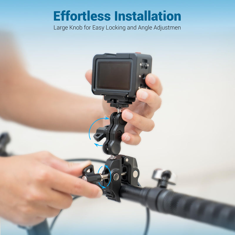 JJC Super Camera Clamp Mount Kit with 1/4'' Ballhead for DSLR DJI Osmo Gopro Hero Insta360 Action Camera Smartphone on Desk Motorcycle Bicycle Bracket Handrail Trolley Cross Bar Flag Vlog Video Record Clamp Kit