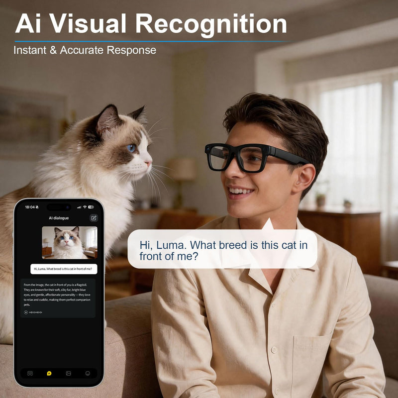 AI Smart Glasses with Camera, 8MP HD Capture 1080P EIS Video & ChatGPT | AI Sunglasses, Hands-Free Video & Photo, 165-Language Real-Time Translate, Dual Open-Ear Speakers, for Travel/Work/Daily