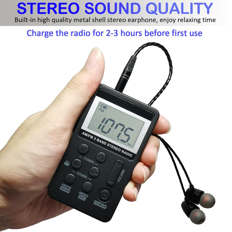 [AUSTRALIA] - Portable AM/FM Pocket Radio with Digital Tuning LCD Display, SWDSTP Rechargeable Mini Radio with Stereo Earphone and Removable Belt Clip for Walking, Jogging 