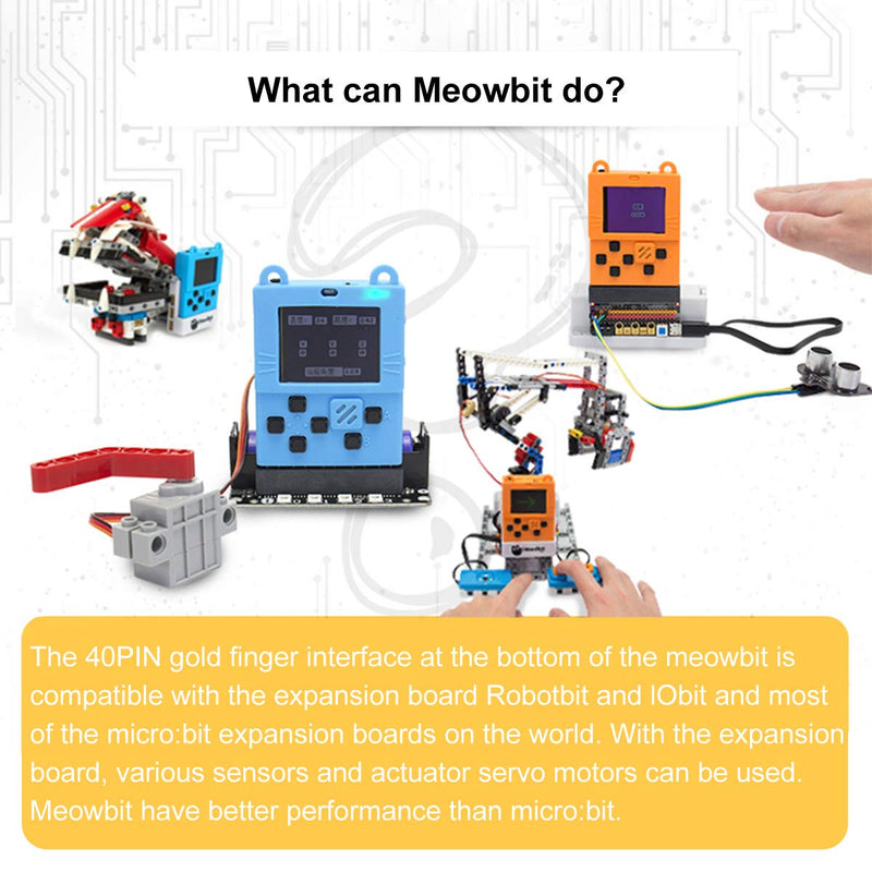 KittenBot Meowbit Card-Sized Retro Game Computer Codable Console w/ Battery | Compatible Micro:bit Expansion Board, Supports Microsoft Makecode Arcade & Python Video Game
