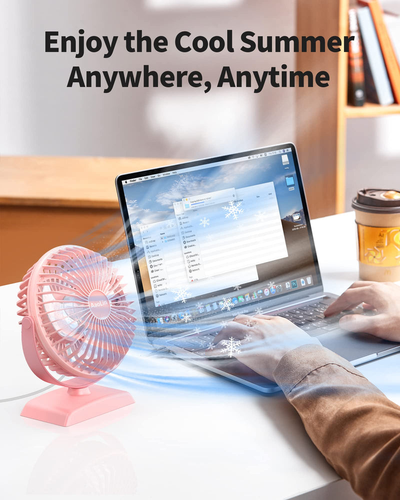 Desk Fan, USB Small Fans with 3 Speeds Strong Airflow, Quiet Portable, 360° Rotation Personal Table Fan for Home,Office, Bedroom Desktop Pink02