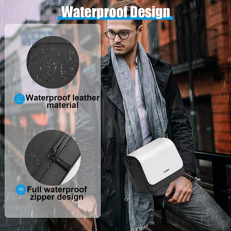 Cwatcun Camera Shoulder Bag, Waterproof Crossbody Case, Compact Photography Backpack, Compatible with Canon/Nikon/Sony/Fuji DSLR/SLR/Mirrorless Camera, Lens and Accessories, White Small