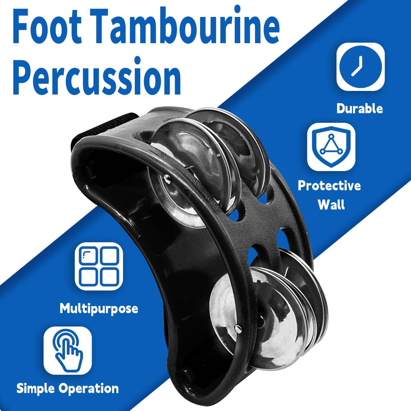[AUSTRALIA] - 2 Pack Foot Tambourine Percussion, Black Foot Shaker Instrument with Metal Jingle Bell, Rhythm Instrument for Adults 2 Pack 