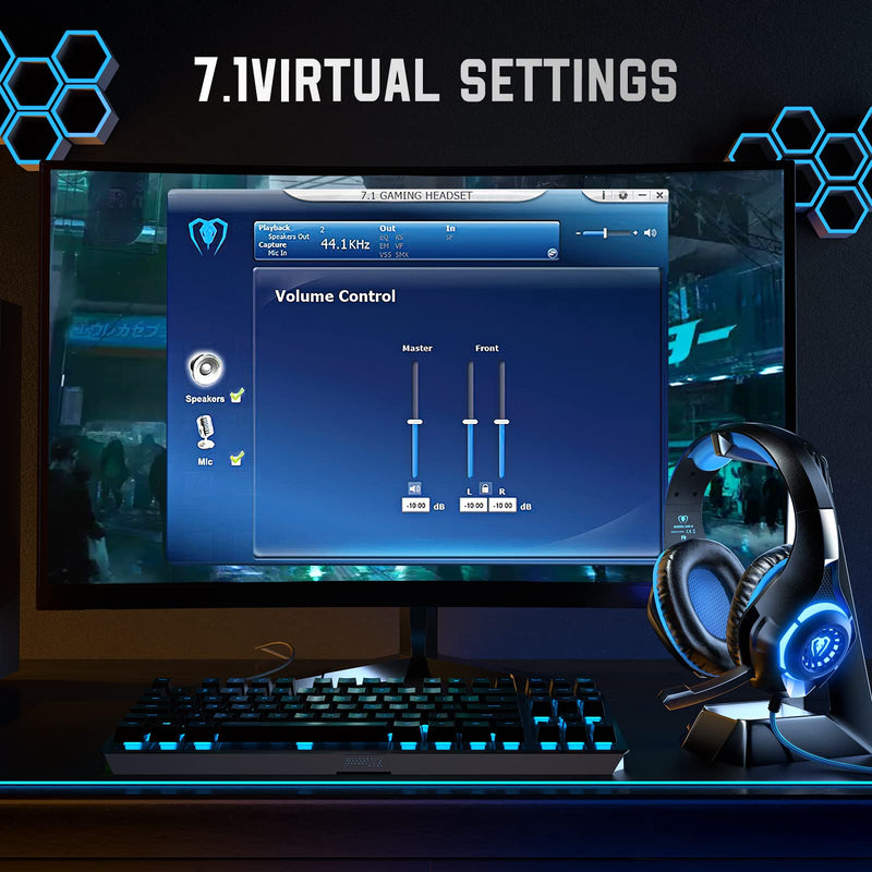 7.1 Gaming Headset for PC, Computer Gaming Headphones with Noise Cancelling Mic/Microphone, PC Gaming Headset with LED Lights for PC, PS4/PS5 Console, Laptop