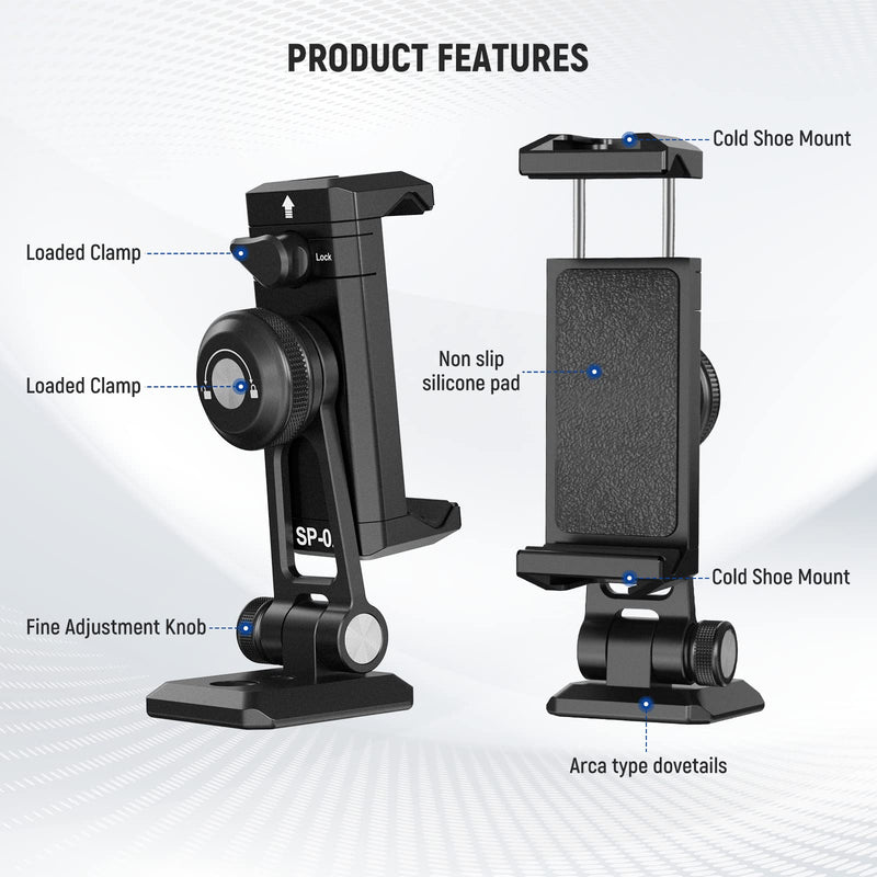 [AUSTRALIA] - NEEWER Metal Phone Tripod Mount Adapter with Arca QR Base, Cold Shoe, 360° Swivel 180° Tilt, Phone Holder Compatible with iPhone 15 Pro Max Galaxy S24 SP-02 
